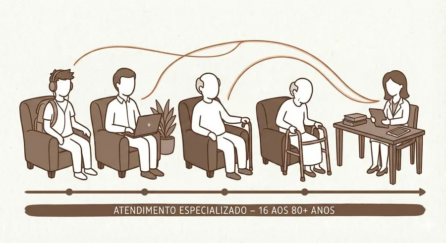 Ilustração representando diversas faixas etárias atendidas